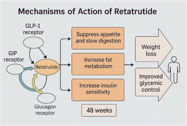 Retatrutid, Geliştirilme aşamasındaki bu molekül hakkında bilmeniz gereken kritik detaylar şunlardır:Statüsü: Amerikan Gıda ve İlaç Dairesi (FDA) veya Türkiye İlaç ve Tıbbi Cihaz Kurumu (TİTCK) onayı yoktur.Etki Mekanizması: Vücuttaki üç farklı hormonu (GLP-1, GIP ve Glukagon) hedefleyen üçlü agonist bir peptiddir.Klinik Sonuçlar: Klinik testlerde yüksek oranda kilo kaybı ve karaciğer yağlanmasında azalma gibi umut verici sonuçlar bildirilmiştir.Güvenlik Uyarısı: İnternet üzerinden veya piyasadan "araştırma peptidi" adıyla satılan ürünler sahte veya güvensiz olabilir; ilaç statüsünde değildir ve hayati riskler taşıyabilir.
